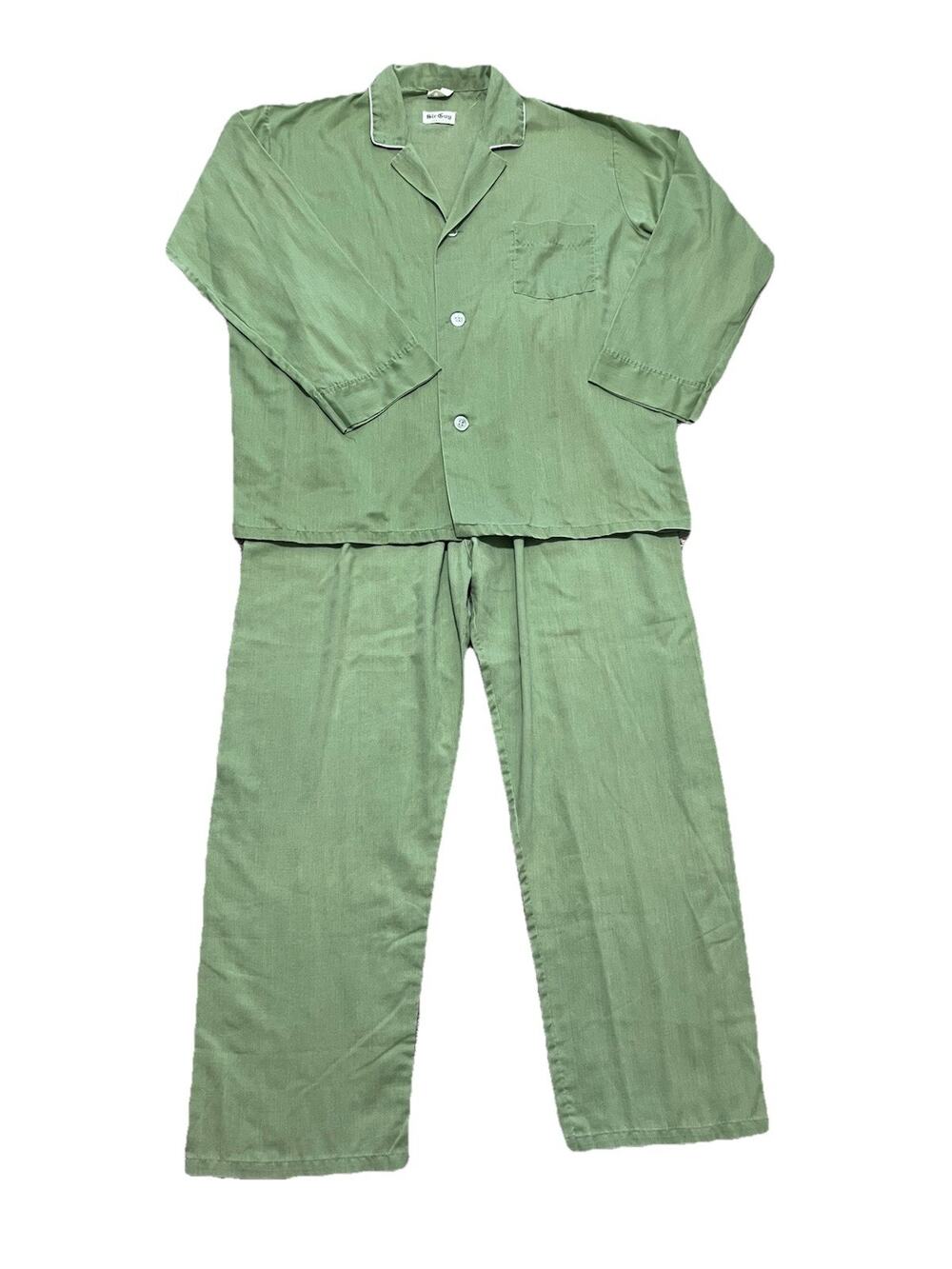 Vintage Sir Guy Pajama Set Green Long Sleeve Sleep Shirt Pants Size Large USA